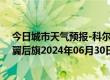 今日城市天气预报-科尔沁左翼后旗天气预报通辽科尔沁左翼后旗2024年06月30日天气