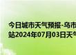 今日城市天气预报-乌市牧试站天气预报乌鲁木齐乌市牧试站2024年07月03日天气