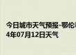 今日城市天气预报-鄂伦春旗天气预报呼伦贝尔鄂伦春旗2024年07月12日天气